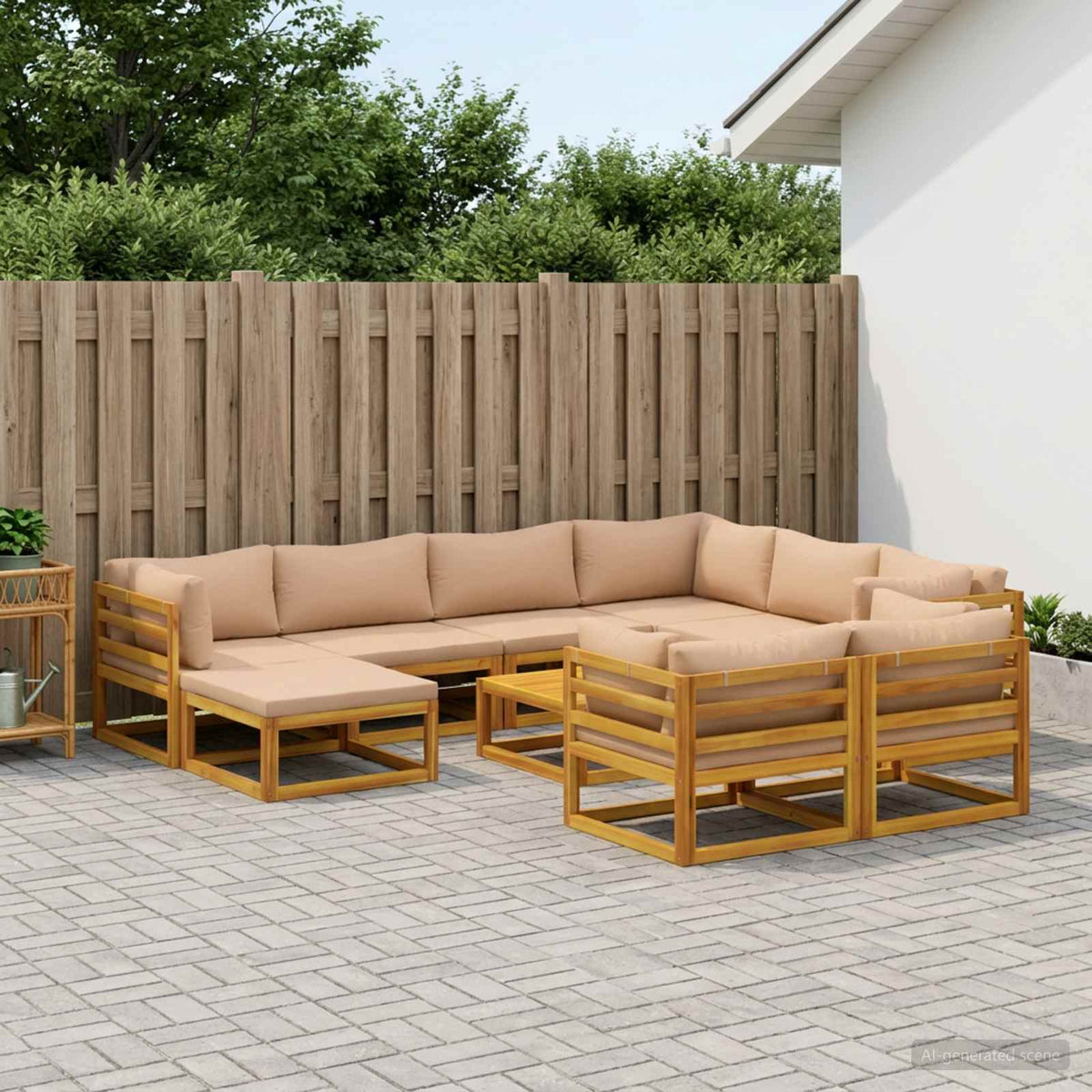 Sofa Set 10 pcs Natural Solid Acacia Wood