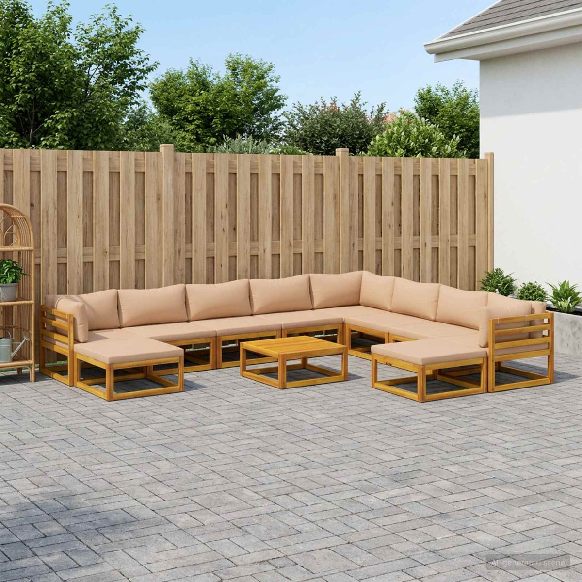 Sofa Set 11 pcs Natural Solid Acacia Wood