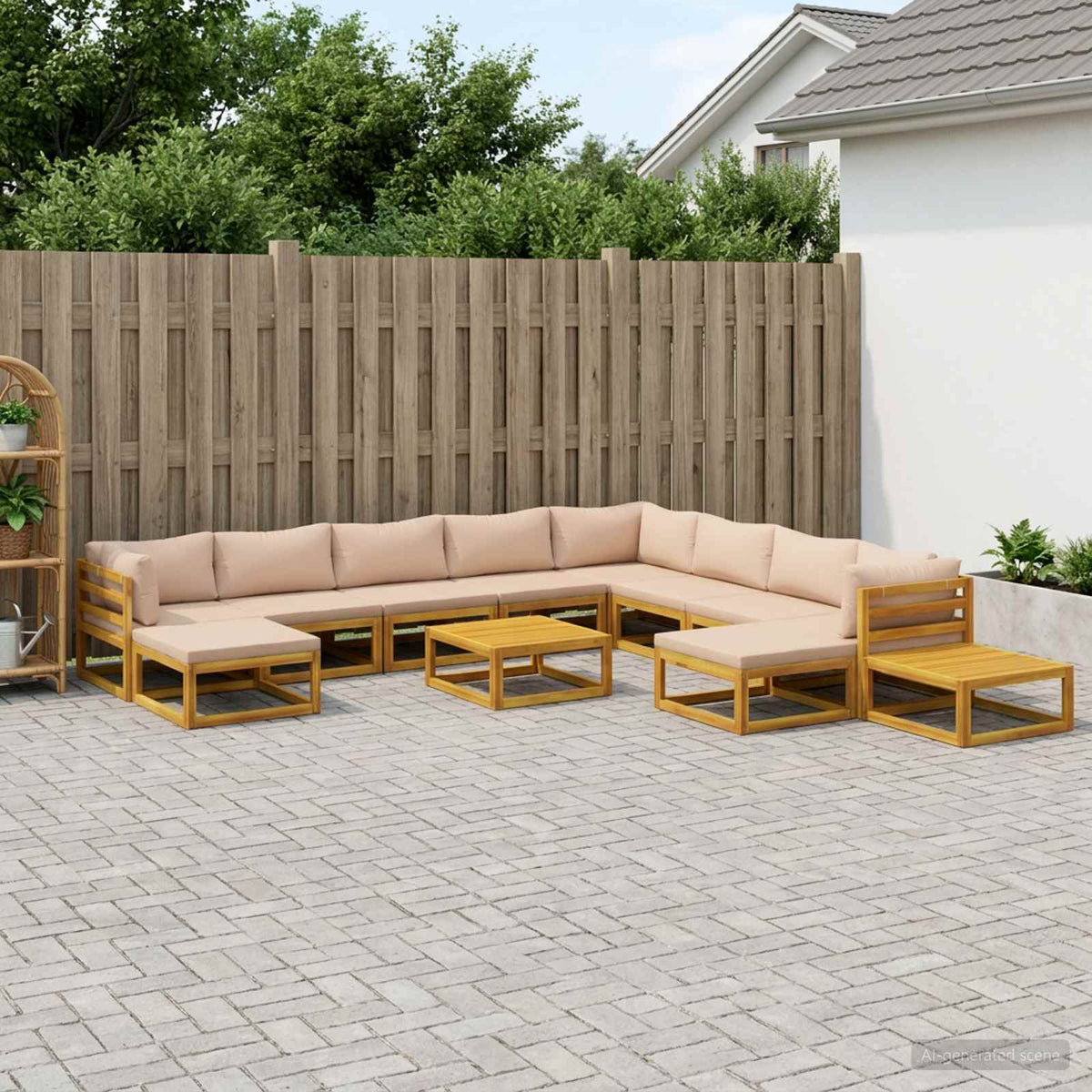 Sofa Set 12 pcs Natural Solid Acacia Wood
