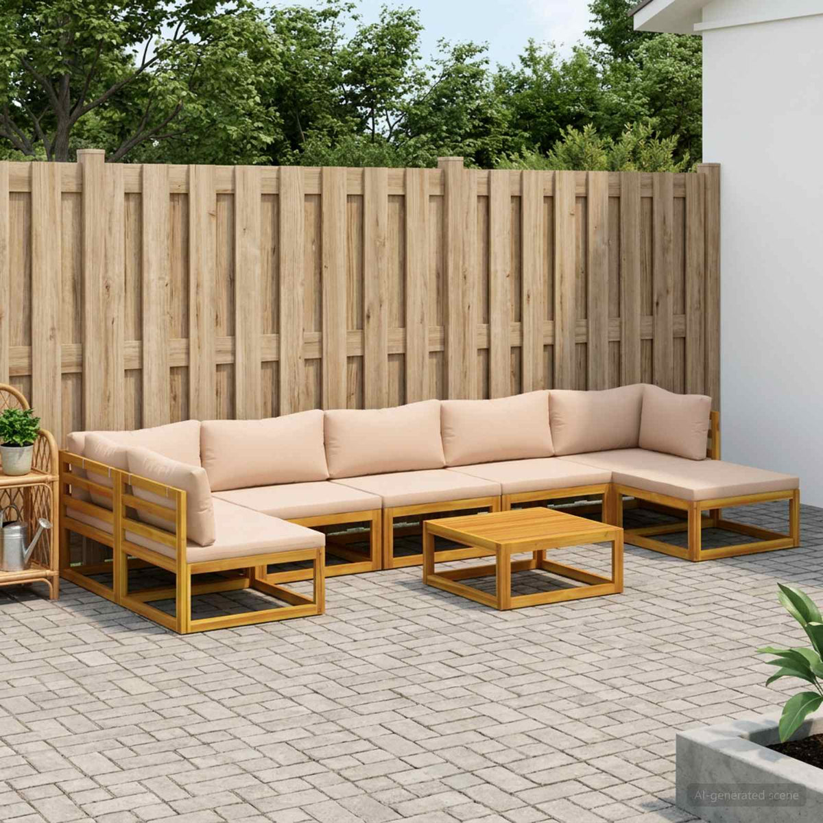 Sofa Set 8 pcs Natural Solid Acacia Wood