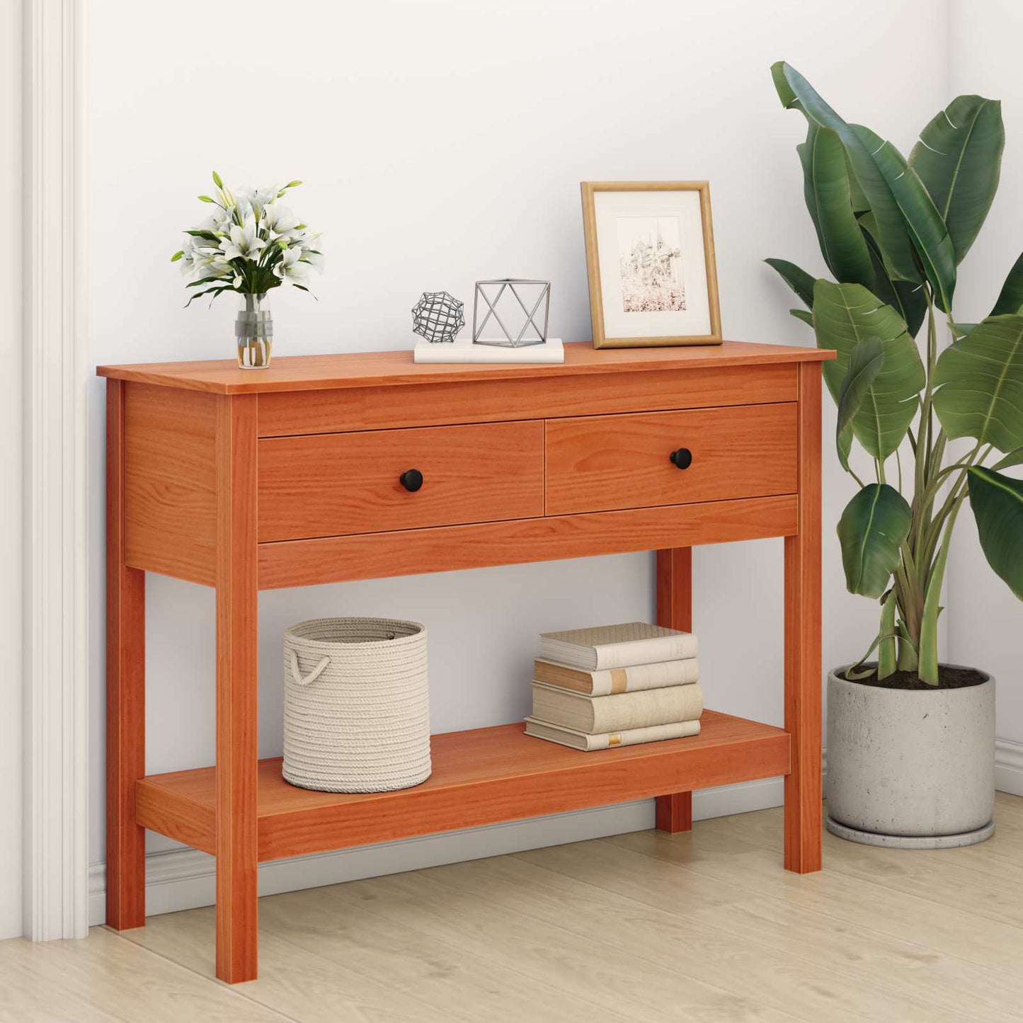 Console Table Wax Brown 100 x 35 x 75 cm Soild Pine Wood
