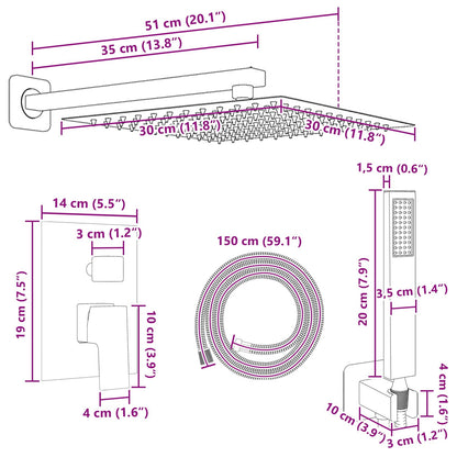 Concealed Shower System (Square) Silver Stainless Steel 201