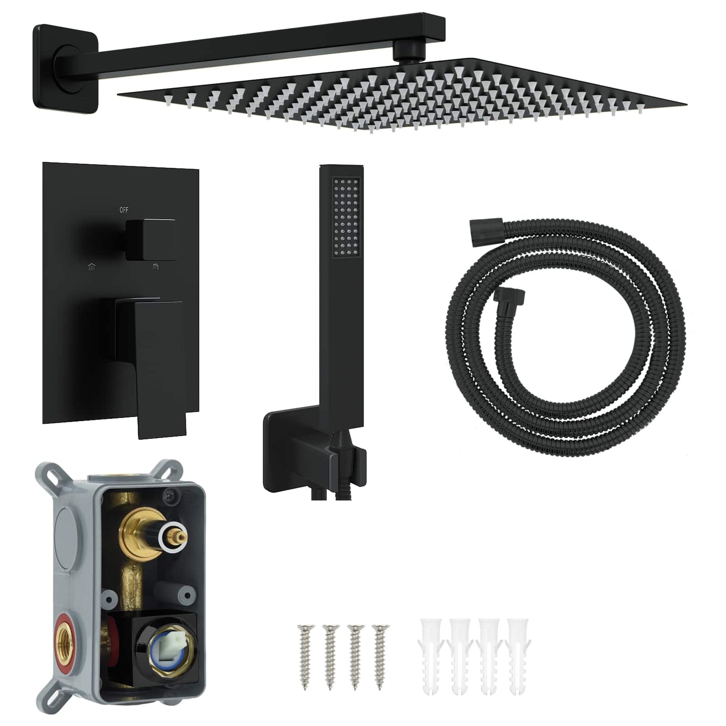 Concealed Shower System (Square) Black Stainless Steel 201