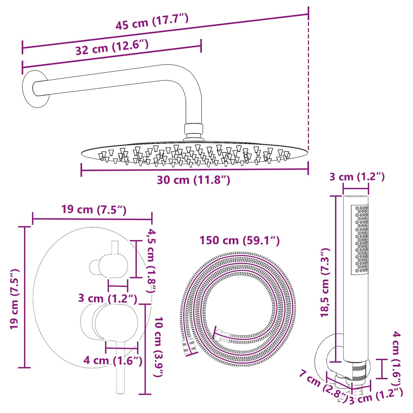Concealed Shower System (Round) Silver Stainless Steel 201