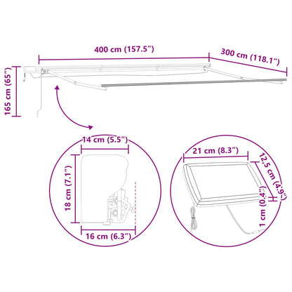 Manual Awning Frame with LEDs White 4 x 3 m Aluminium