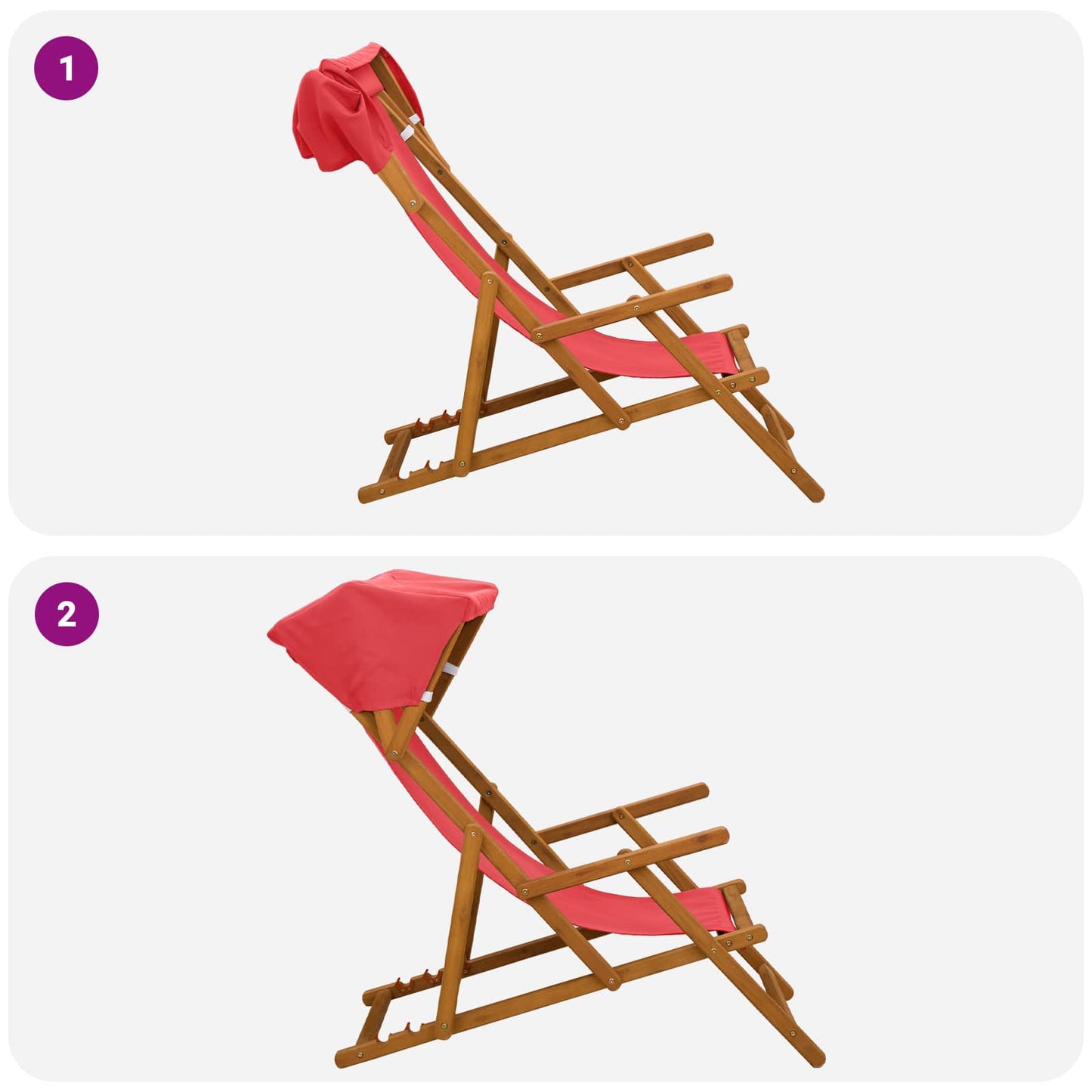 Deck Chair 3 Position Solid Eucalyptus Wood Red