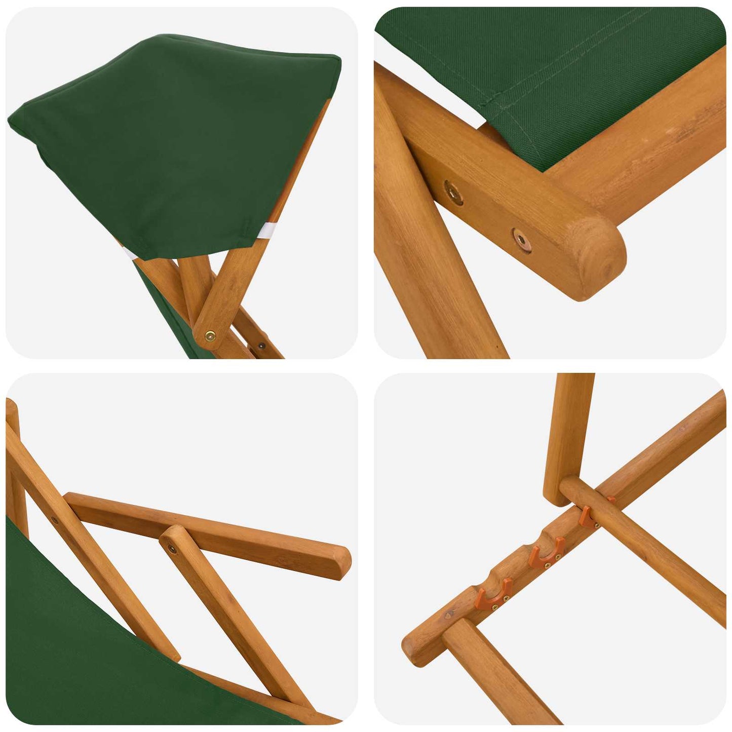 Deck Chair 3 Position Solid Eucalyptus Wood Green