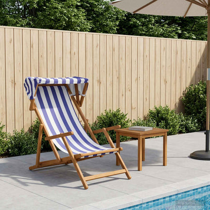 Deck Chair 3 Position Solid Eucalyptus Wood Blue and White