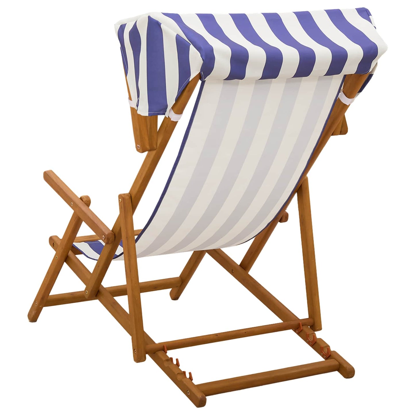 Deck Chair 3 Position Solid Eucalyptus Wood Blue and White