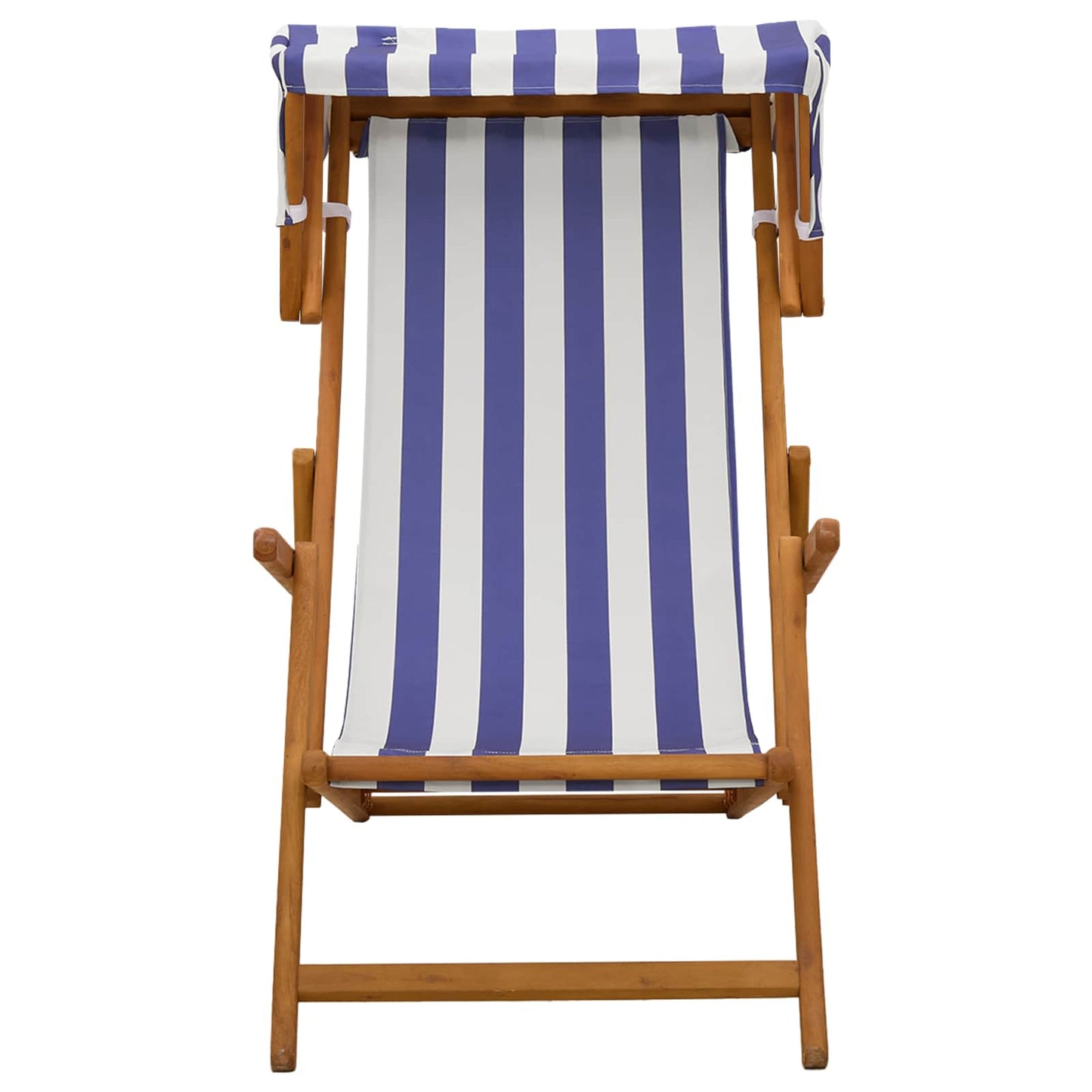 Deck Chair 3 Position Solid Eucalyptus Wood Blue and White