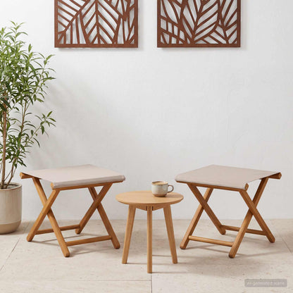 Deck Chair 2 pcs Solid Eucalyptus Wood Beige
