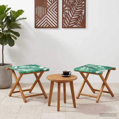 Deck Chair 2 pcs Solid Eucalyptus Wood Leaf Pattern