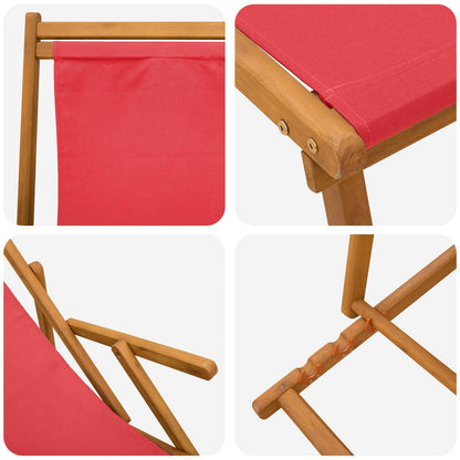 Folding Sun Lounger 3 Position Solid Eucalyptus Wood Red