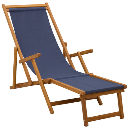 Folding Sun Lounger 3 Position Solid Eucalyptus Wood Blue