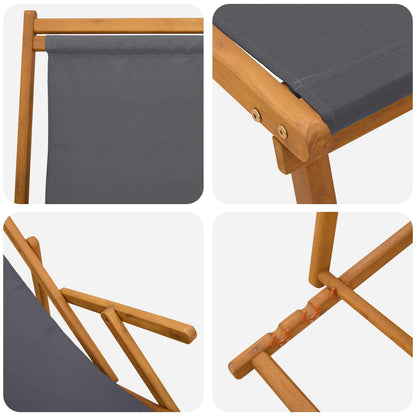 Folding Sun Lounger 3 Position Solid Eucalyptus Wood Grey
