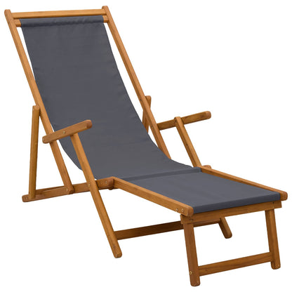 Folding Sun Lounger 3 Position Solid Eucalyptus Wood Grey