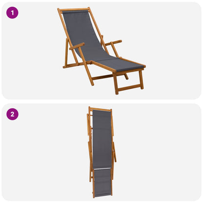 Folding Sun Lounger 3 Position Solid Eucalyptus Wood Grey