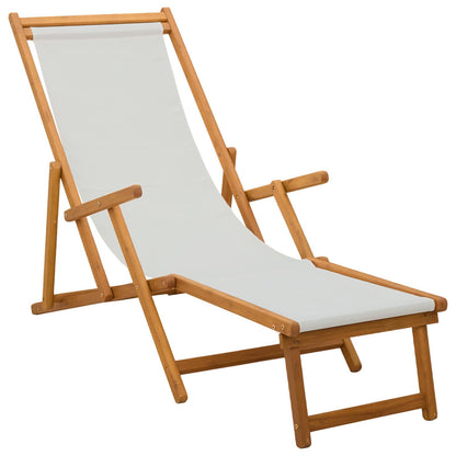 Folding Sun Lounger 3 Position Solid Eucalyptus Wood Cream