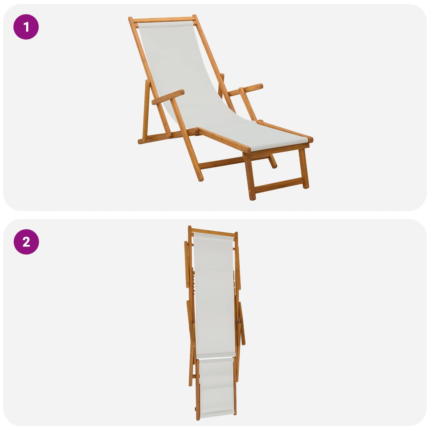 Folding Sun Lounger 3 Position Solid Eucalyptus Wood Cream