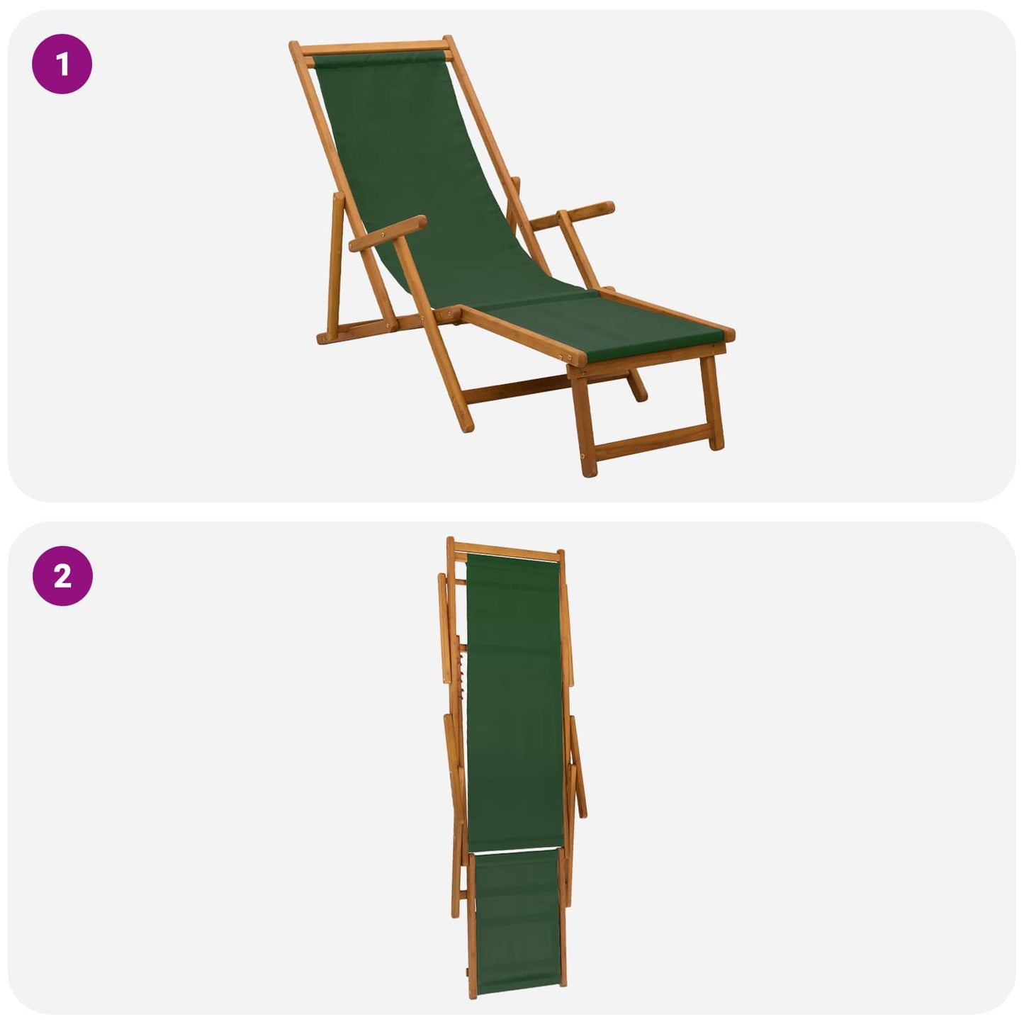 Folding Sun Lounger 3 Position Solid Eucalyptus Wood Green