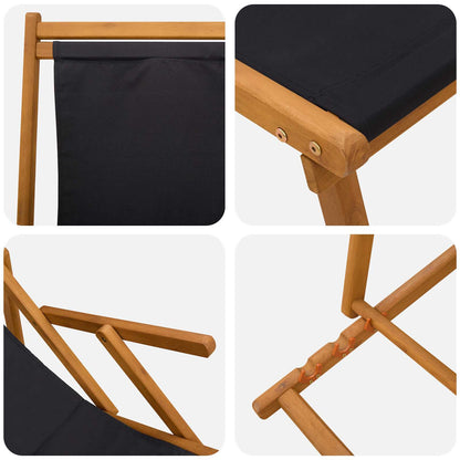 Folding Sun Lounger 3 Position Solid Eucalyptus Wood Black