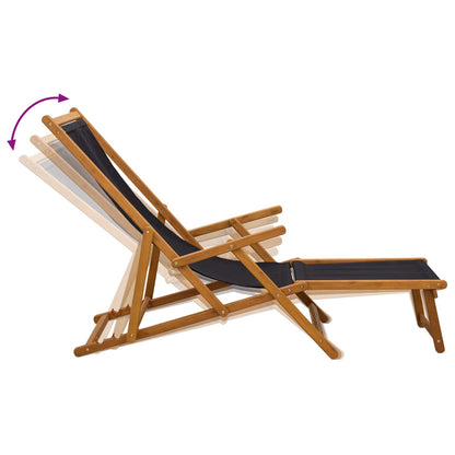 Folding Sun Lounger 3 Position Solid Eucalyptus Wood Black