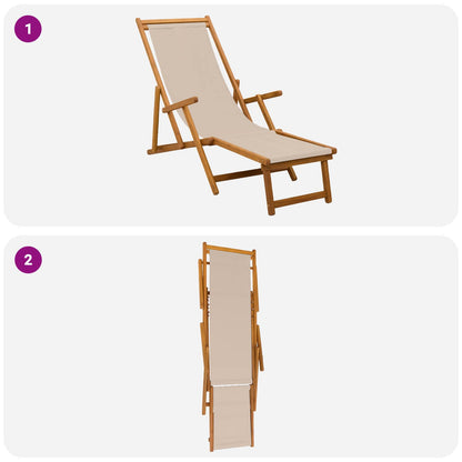 Folding Sun Lounger Solid Eucalyptus Wood Beige