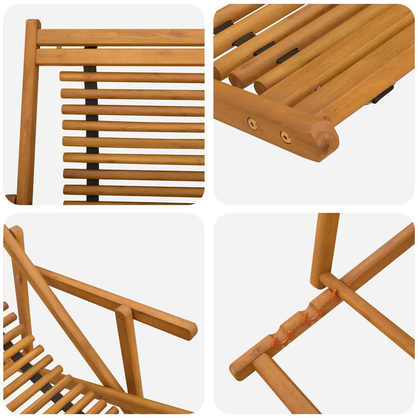 Deck Chair 3 Position Solid Eucalyptus Wood Natural