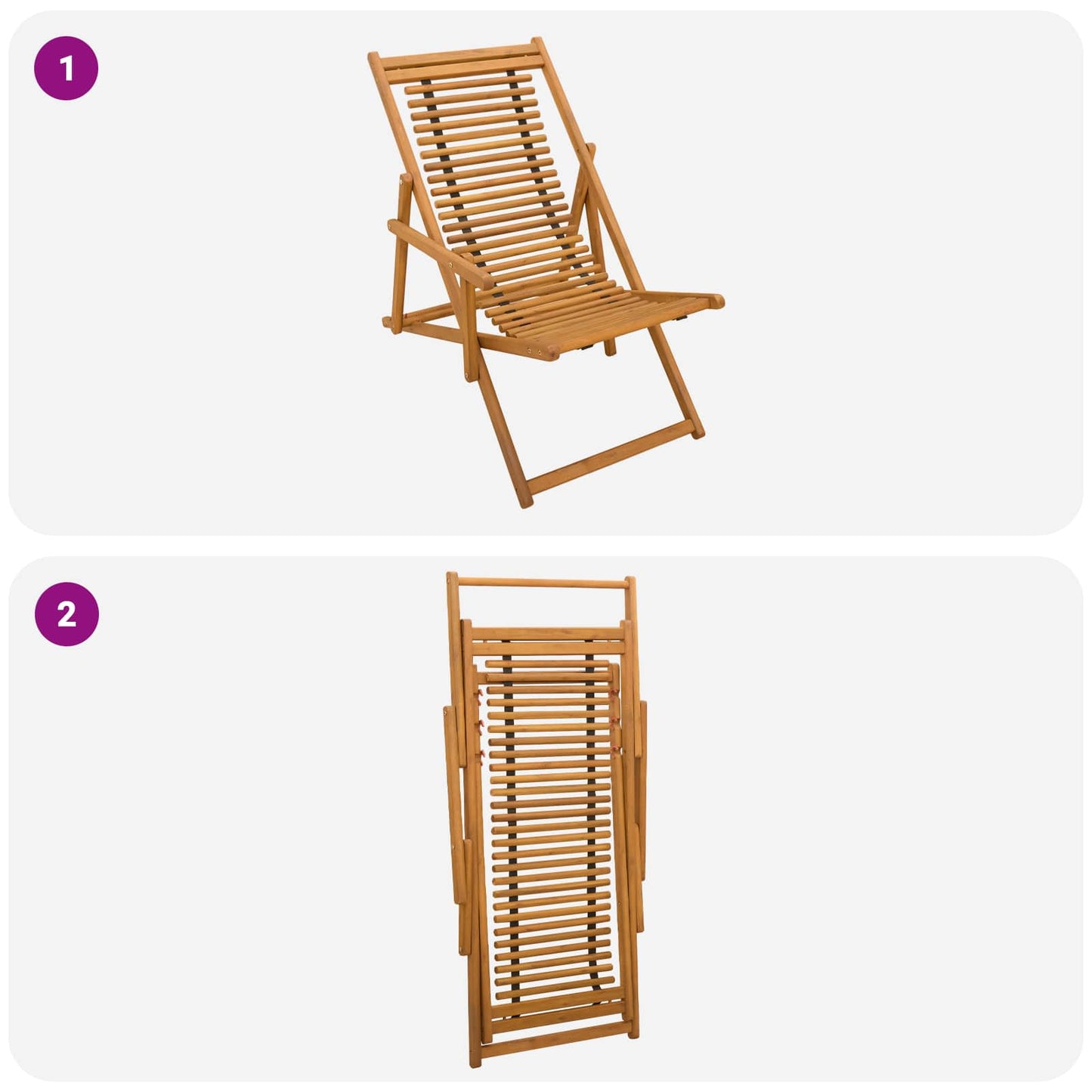 Deck Chair 3 Position Solid Eucalyptus Wood Natural