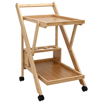 Kitchen Trolley with Wheels Folding Manual Light Brown Bamboo