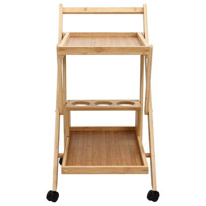 Kitchen Trolley with Wheels Folding Manual Light Brown Bamboo