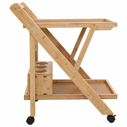 Kitchen Trolley with Wheels Folding Manual Light Brown Bamboo
