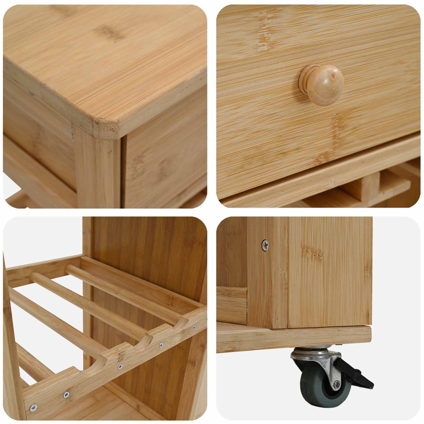 Kitchen Trolley with Wheels Natural 18.70 x 14.17 x 32.68 in