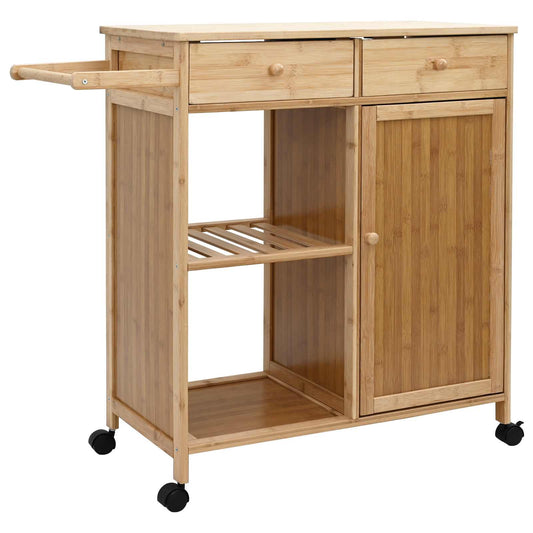 Kitchen Trolley with Wheels Natural 90.5 x 36 x 86.5 cm Bamboo