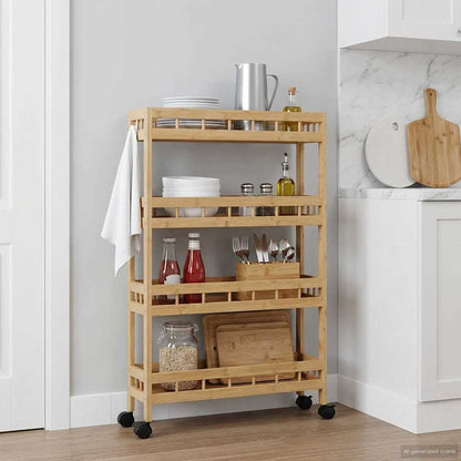 Kitchen Trolley with Wheels Natural 23.62 x 7.09 x 38.19 in