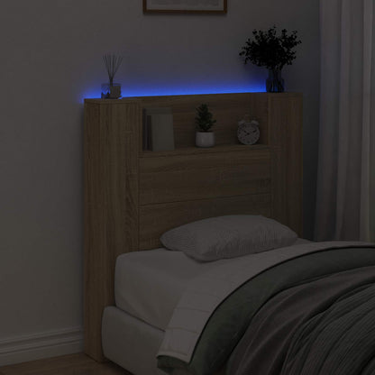 Storage Headboard with LED Sonoma Oak Engineered Wood