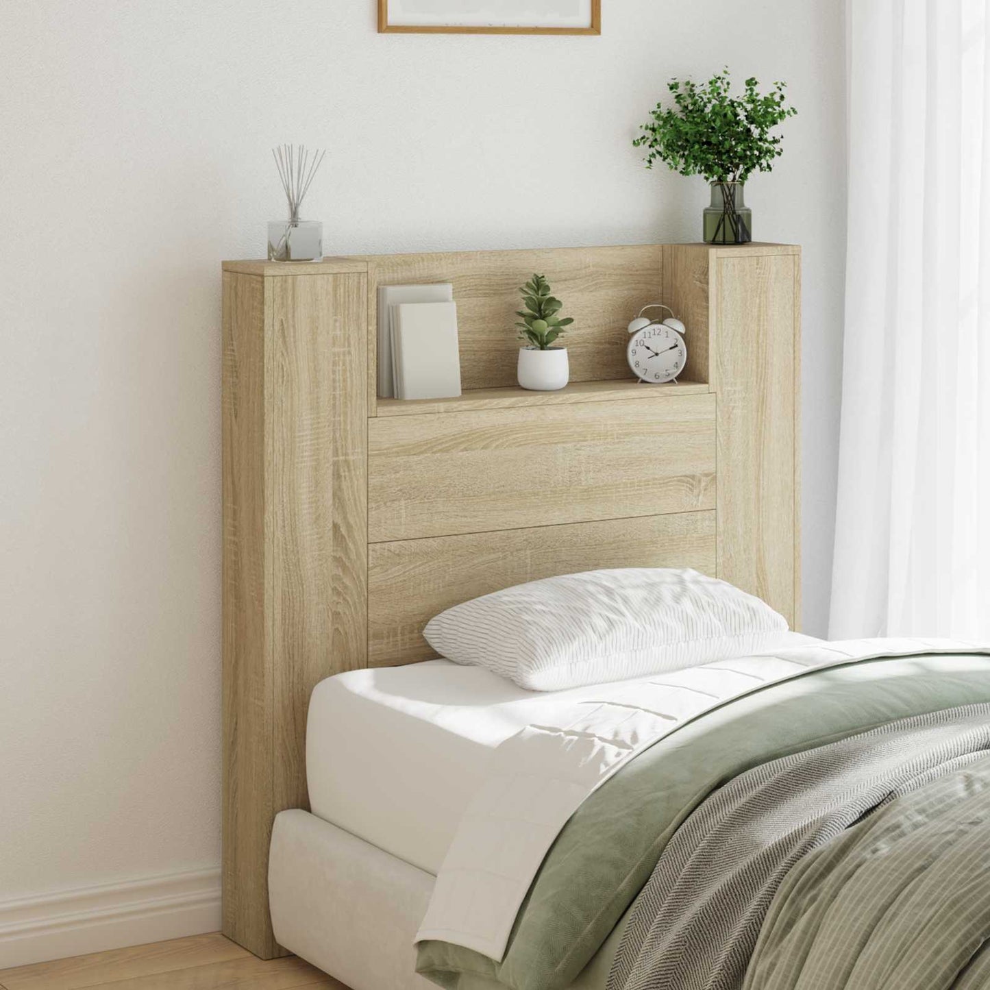 Storage Headboard with LED Sonoma Oak Engineered Wood