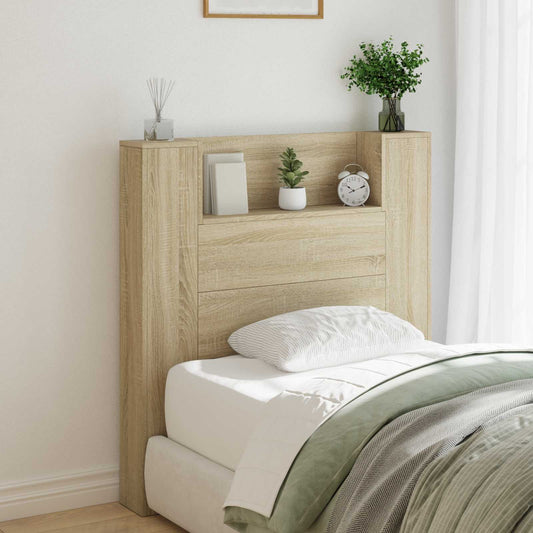 Storage Headboard with LED Sonoma Oak Engineered Wood