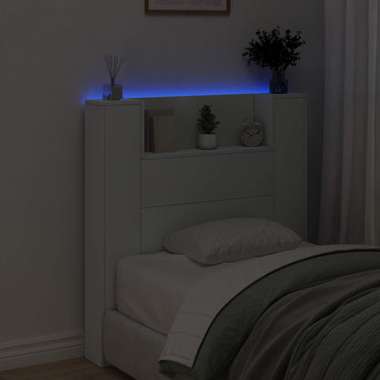 Storage Headboard with LED White Engineered Wood