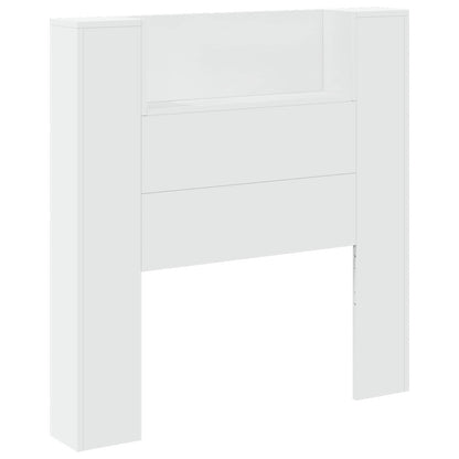 Storage Headboard with LED White Engineered Wood