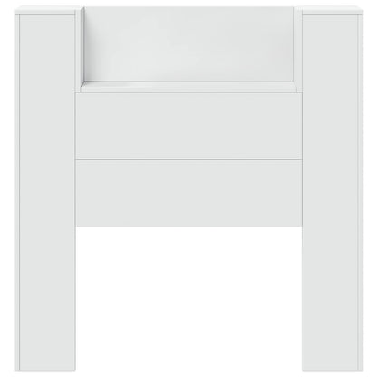 Storage Headboard with LED White Engineered Wood