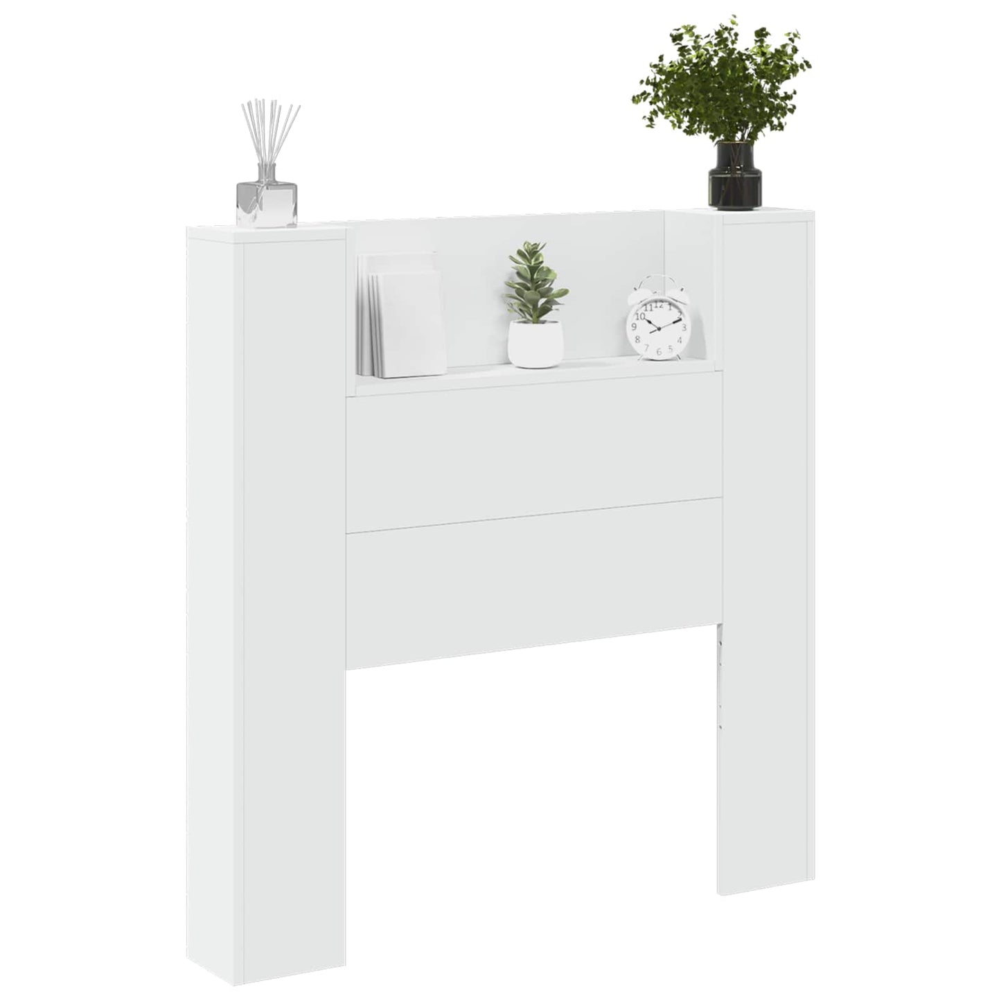 Storage Headboard with LED White Engineered Wood