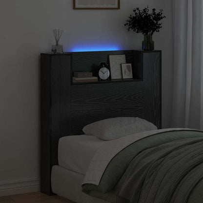Storage Headboard with LED Black Oak Engineered Wood