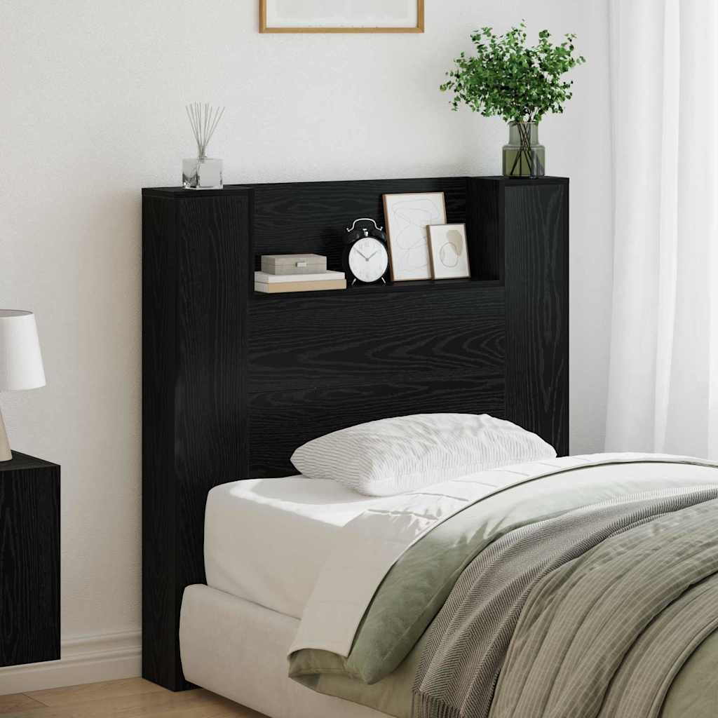 Storage Headboard with LED Black Oak Engineered Wood