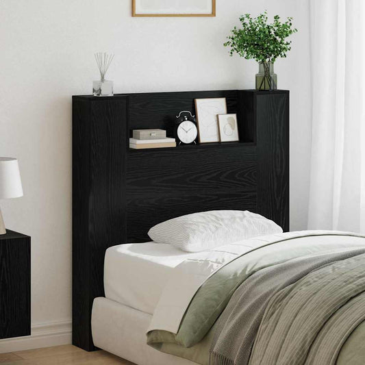 Storage Headboard with LED Black Oak Engineered Wood
