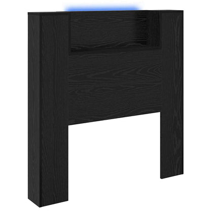 Storage Headboard with LED Black Oak Engineered Wood
