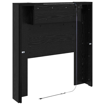 Storage Headboard with LED Black Oak Engineered Wood