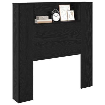 Storage Headboard with LED Black Oak Engineered Wood