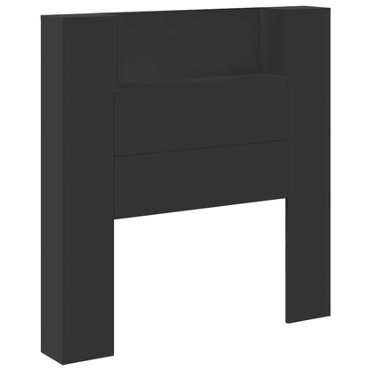 Storage Headboard with LED Black Engineered Wood