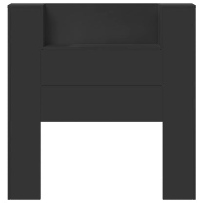Storage Headboard with LED Black Engineered Wood